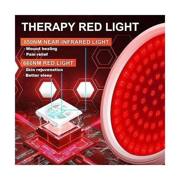 Lampe Infrarouge de Table, 660nm ＆ 850nm Thérapie Lumière Rouge Infrarouge avec Minuterie, 100LEDs Lumière Rouge Réglable pou
