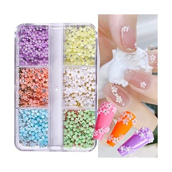 Fezf Fleurs Ongle Nail Art 3D, 2 Boîtes Flower Nail Art,Élégantes Ongles Embellissements,Breloques pour Ongles Accessoires,Bi