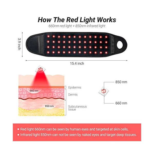 Cozion Ceinture de thérapie par lumière rouge pour poignet, 660 nm & 850 nm LED Thérapie infrarouge, mode pulsation pour poig