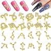 RUNRAYAY 30Pcs Planet Nail Art Charms, Or et Argent 3D Clous à Ongles Élégants Diamants pour Accessoires dOngles, Décoration