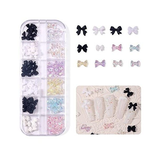 Lot de 2 boîtes de 24 breloques en résine avec nœud en forme daurore 3D pour nail art, décoration dongles, décoration dong