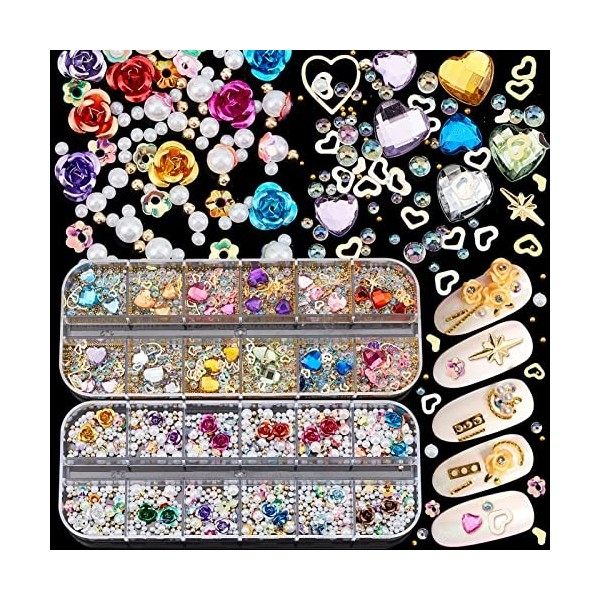 NICENEEDED 2 Boîtes Kit de Décorations Nail Art, Perles de Caviar de Bijoux de Perles Rondes 3D, Accessoires pour Ongles en R