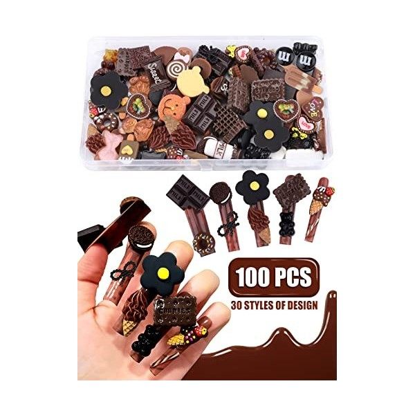  EBANKU 100 Pcs Cute Nail Charms Résine Flatback , 30 Styles Kawaii Slime Nail Charms Mixed Assortiment Embellissements Scra