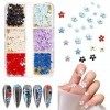 MEISO 1 Boîte Fleur pour Ongles 3D avec Or Petites Perles de Caviar pour Ongles Dos Plat Fleur Ongle Nail Art Coloré 3D Decor