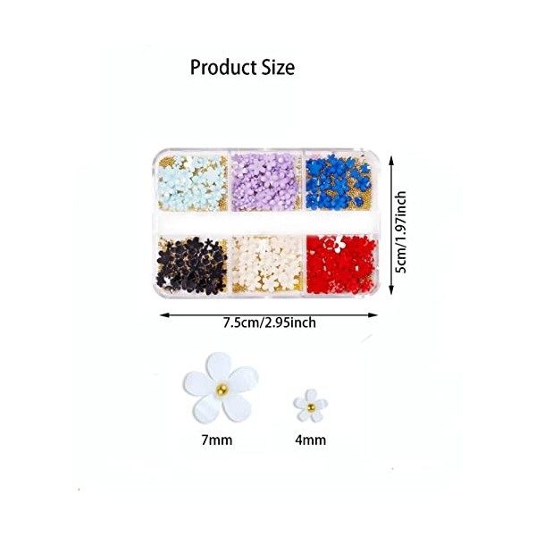 MEISO 1 Boîte Fleur pour Ongles 3D avec Or Petites Perles de Caviar pour Ongles Dos Plat Fleur Ongle Nail Art Coloré 3D Decor