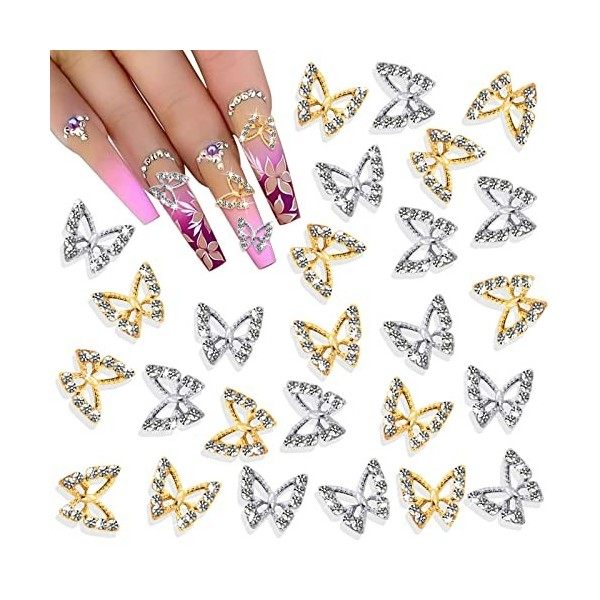 Noverlife Lot de 26 pendentifs en forme de papillon en alliage 3D - En forme de papillon métallique - Diamants - Diamant - St