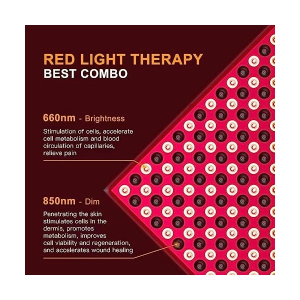 Gullermo Prise UE, Dispositif de ThéRapie par la LumièRe Rouge 220V - Panneau LED 45W Deep 660Nm et Combo de LumièRe LED Proc