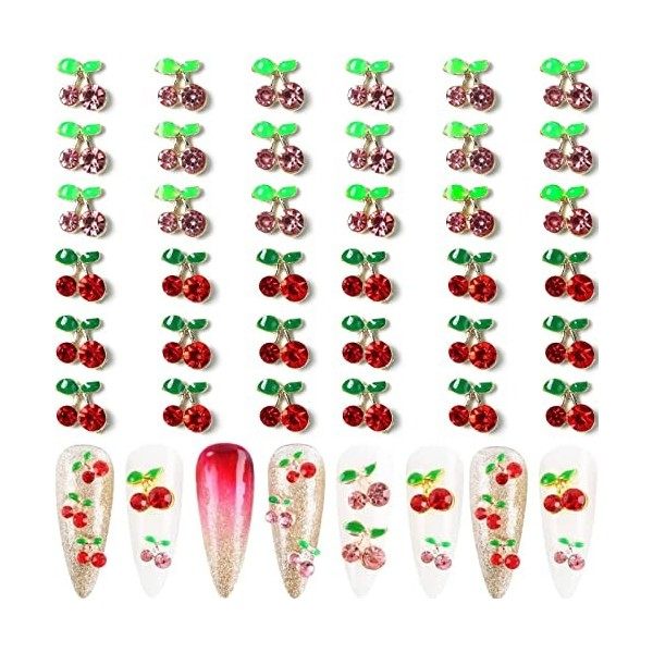 RUNRAYAY Lot de 36 breloques 3D Cherry Nail Art, clous dongle élégants rouges et roses, diamants pour accessoires dongles, 