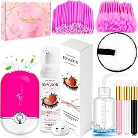 200ml/6.7fl.oz Nettoyant pour Extension Cils Mousse Shampoing Pinceaux à Lash Professionnel USB Cils Ventilateur Eyelash Bros