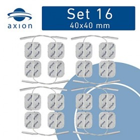 16 électrodes axion 4x4 cm | Pour électrostimulateur TENS et EMS | Connexion filaire par fiche de 2mm | Patchs adhésifs pour 