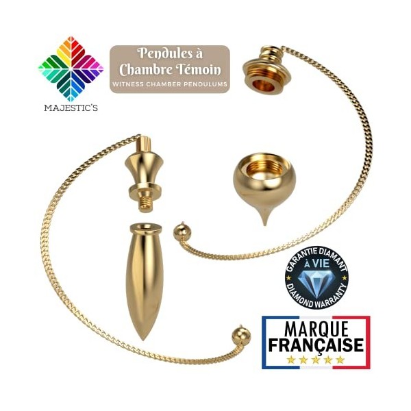 Pendule Divinatoire Egyptien THOT & Pendule de Radiesthésie Abbe MERMET Goutte d’Eau TEMOIN en Laiton Doré – Pack Unique de 2