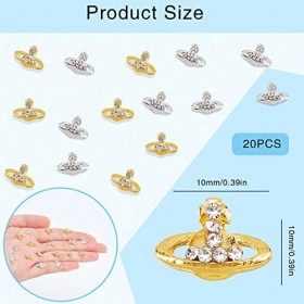 NICENEEDED 20Pcs Or & Argent Planète Nail Art Strass, Saturn 3D Nail Diamonds Nail Gems Nail Charms pour Femmes Filles DIY Na