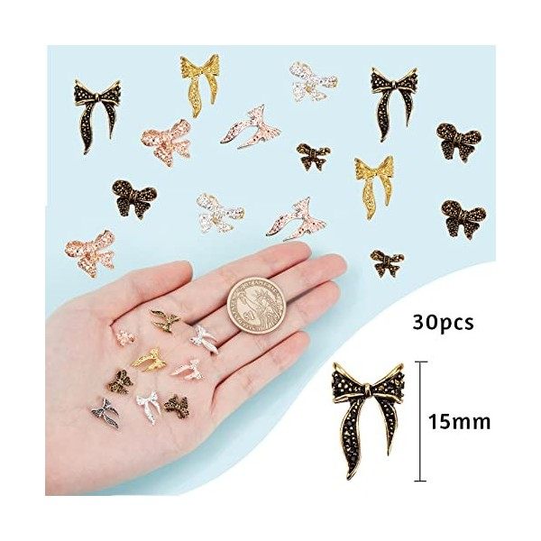 NICENEEDED 30Pcs Arc Grand Nail Gems, Charmes DOngles Rétro avec Nœud Papillon pour les Strass DArt DOngle, 3D Rosette Ong