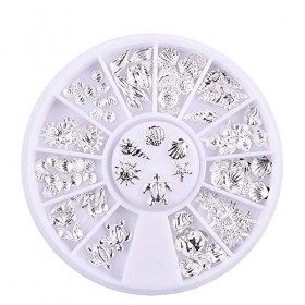 Lot de 120 mini décorations pour nail art - Accessoires argentés - Coques conch - Nail Charms - Manucure Decor - DIY - Décora