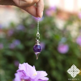 Pendule divinatoire de Radiesthésie en Améthyste, Cristal de Roche et Œil de Tigre – Pendules Sephoroton en Pierre Naturelle 