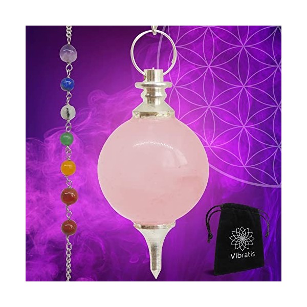 Pendule Divinatoire en QUARTZ ROSE - Pendule de Radiesthésie Universel avec Chaîne 7 Chakras [𝐒𝐚𝐭𝐢𝐬𝐟𝐚𝐢𝐭 𝐨𝐮 𝐑𝐞𝐦𝐛𝐨𝐮𝐫𝐬𝐞 𝐚 𝐕𝐈𝐄] 