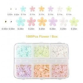 KINBOM 1000pcs Fleurs pour Ongles 3D Colorées avec Perles Acrylique 3D Fleur Ongle Nail Art Dos Plat Decoration Ongle Fleur p