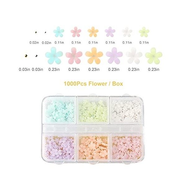 KINBOM 1000pcs Fleurs pour Ongles 3D Colorées avec Perles Acrylique 3D Fleur Ongle Nail Art Dos Plat Decoration Ongle Fleur p