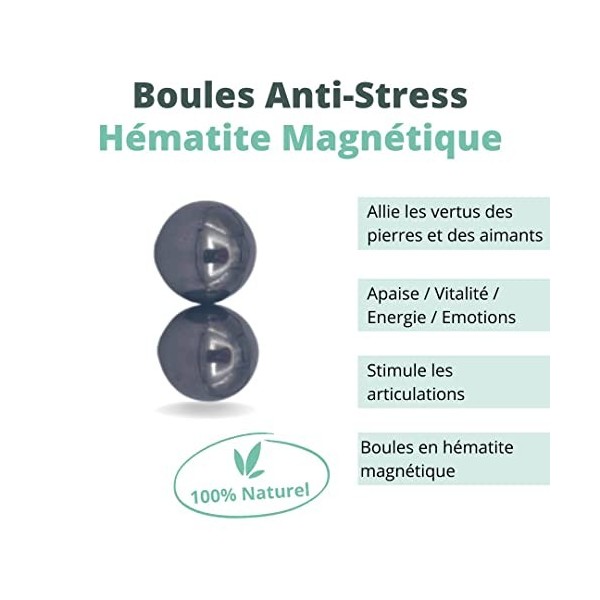 AIMANTIX - 2 Boules Anti-stress Magnétiques en Hématite - Apporte Énergie et Apaisement - Allie Les vertus des Minéraux et de