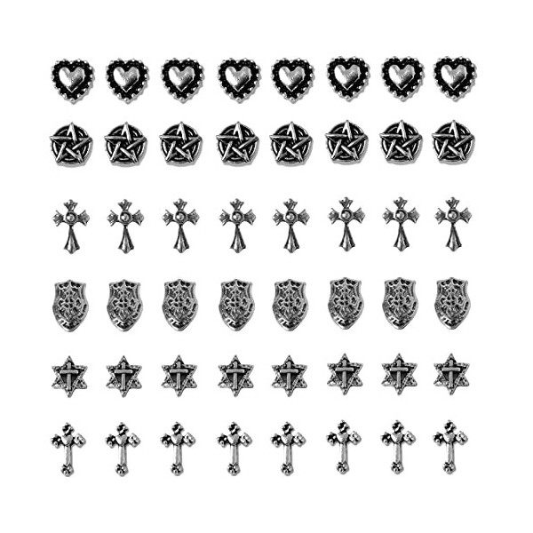 WakiHong 60 PCS Daccessoires pour Ongles Vintage Punk Croix Nail Art Charms en Métal pour Manucure Nail Art DIY Accessoires 