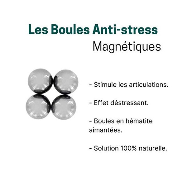 AIMANTIX - 4 Boules Anti-stress Magnétiques en Hématite - Apporte Énergie et Apaisement - Allie Les vertus des Minéraux et de