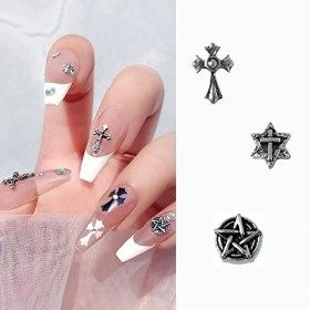 WakiHong 60 PCS Daccessoires pour Ongles Vintage Punk Croix Nail Art Charms en Métal pour Manucure Nail Art DIY Accessoires 