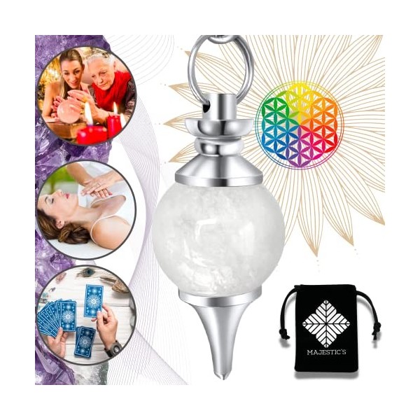 Pendule Divinatoire de Radiesthésie en Cristal De Roche – Pendule Sephoroton en Pierre de Quartz Blanc – 14 GR [𝐆𝐀𝐑𝐀𝐍𝐓𝐈𝐄 𝐀 𝐕𝐈