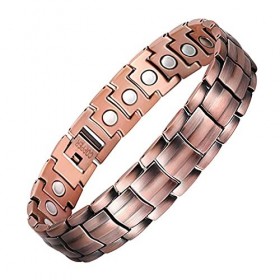 Jeracol Bracelet magnétique pour homme en cuivre massif avec aimants puissants - Réglable - Avec outil de retrait et boîte ca