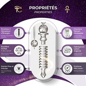 Pendule Egyptien Divinatoire de Radiesthésie ISIS GRAND FORMAT 9 spirales en Laiton Argenté 34 gr – Pendule TEMOIN Voyanc