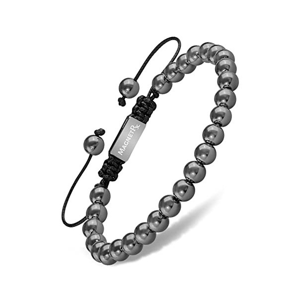 MagnetRX® Bracelet Magnétique En Hématite Perlé Unisexe - Bijou Aimanté En Pierres Naturelles Hematite 6mm Méditation - Longu