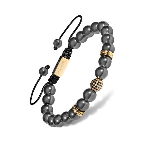 MagnetRX® Bracelet Magnétique En Hématite Perlé Unisexe - Bijou Aimanté En Pierres Naturelles Hematite 6mm Méditation - Longu