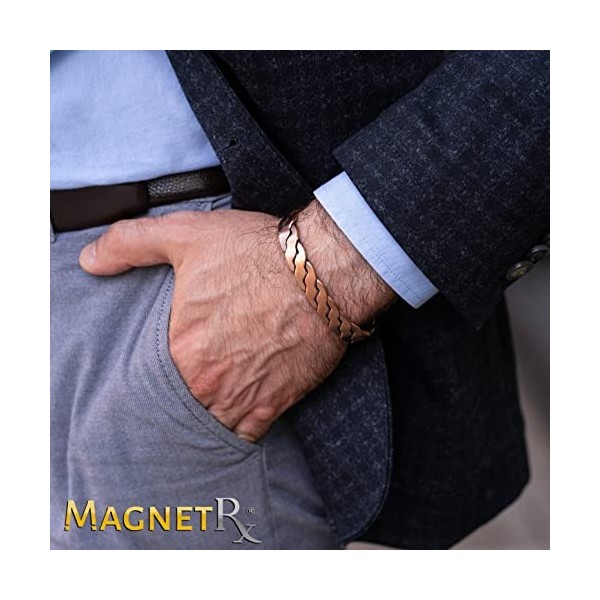 MagnetRX® Bracelet Magnétique En Cuivre Pur Pour Homme - 6 Aimants Puissant 3500 GAUSS Par Aimant Bijoux Aimanté En Cuivre 