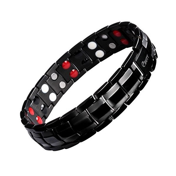 Bracelet Magnétique Acier Inoxydable Double Rangée 4 Éléments Noir