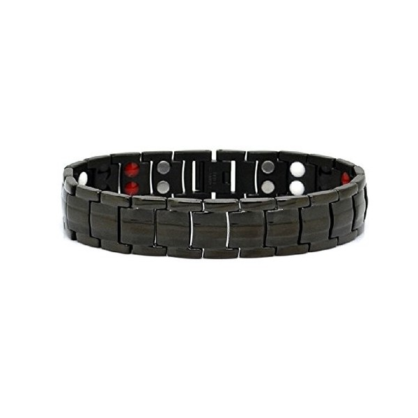 Bracelet Magnétique Acier Inoxydable Double Rangée 4 Éléments Noir