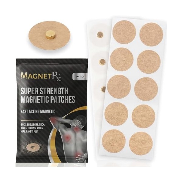 MagnetRX® Lot de 20 patchs dacupression magnétiques – Aimants de guérison ultra puissants pour le corps – 3 500 Gauss