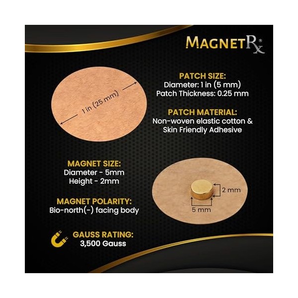 MagnetRX® Lot de 20 patchs dacupression magnétiques – Aimants de guérison ultra puissants pour le corps – 3 500 Gauss