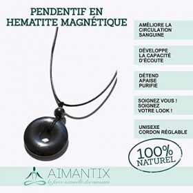 AIMANTIX - Pendentif Hématite Magnétique - Pour Hommes Et Femmes - Allie Les Vertus Des Minéraux Et Des Aimants - Déstressant