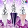 Pendule Divinatoire x3 en CRISTAL DE ROCHE, AMETHYSTE et QUARTZ ROSE en forme de CÔNE, Pendule de Radiesthesie en Pierre Natu