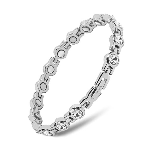 MagnetRX® Bracelet Pour Femme - Bijou Aimanté Acier Inoxydable Et Cristal Ultra-Résistant 16 Aimants Puissants 56000 GAUSS 