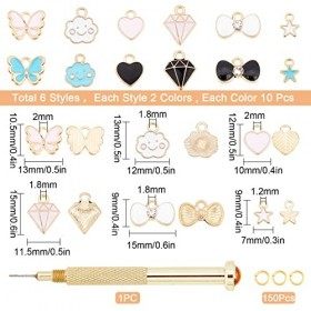 SUNNYCLUE 1 Boîte 270Pcs Nail Piercing Charms Set Art Outils Percés Étoile Coeur Papillon Alliage Émail Charmes Balancent Per