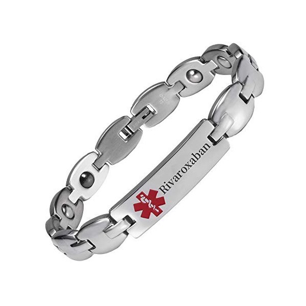 YINOX Bracelet dalerte médicale pour Les Hommes Femmes en Acier Inoxydable personnalisé Rivaroxaban 