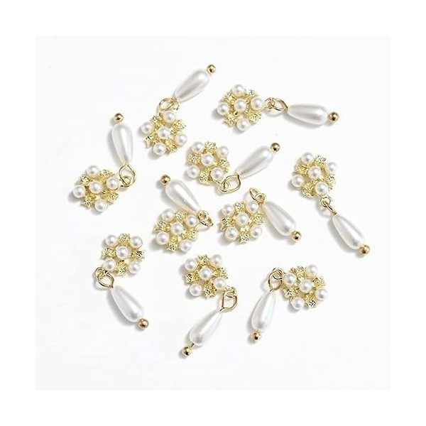 MINGSO 10 pièces Clair Creux balancent doré Ongles Breloques Piercing Bijoux avec Diamant Perle Concepteur Nail Arts Cerceau 