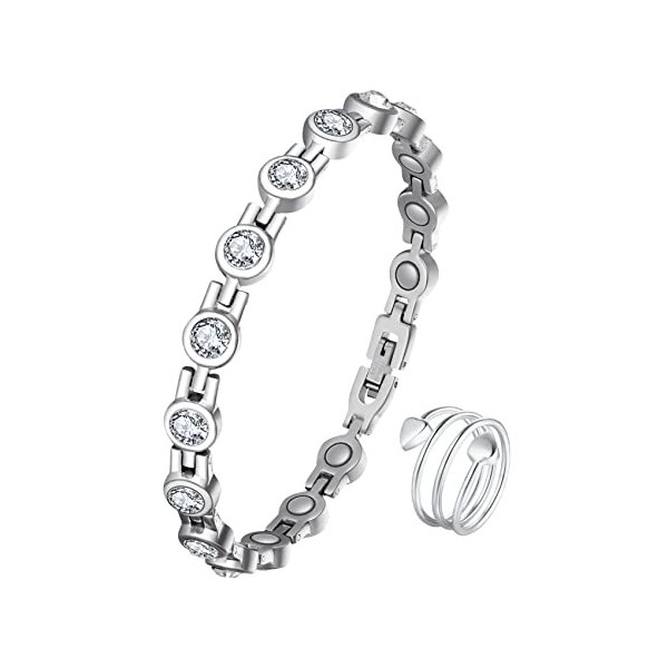 Jeracol Bracelet magnétique en acier titane et anneaux magnétiques pour femme, bracelet magnétique et anneau magnétique en cu