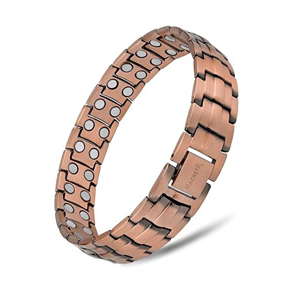 MagnetRX® Bracelet Magnétique Pour Homme - 40 Aimants Puissant 3500 GAUSS Par Aimant Bijou Aimanté Cuivre - Longueur Réglab