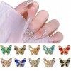 20 Pièces Papillon Strass Ongle Nail Art,Alliage Diamant Cristal Charme De Luxe Ongles Nail Charms 3D Shiny Papillon Shape Bi