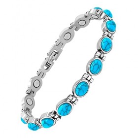 JEROOT Bracelet magnétique pour femme, bracelet en pierre turquoise Howlite naturelle, longueur réglable avec outil de dimens