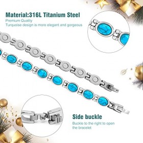 JEROOT Bracelet magnétique pour femme, bracelet en pierre turquoise Howlite naturelle, longueur réglable avec outil de dimens