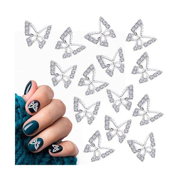 30pcs Bijoux Ongles 3D, Alliage Strass Ongles Papillon Creux Décoration Papillon pour Ongles Conception de Manucure Bricolage