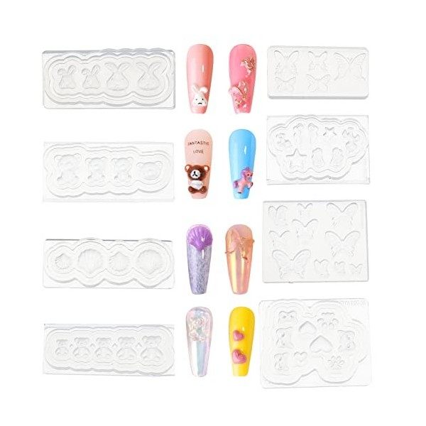 NICENEEDED 5pcs Moule à Ongles en Silicone Transparent, Pochoir de Sculpture DOngles de Fleur de Papillon, 3D Relief Fleurs 