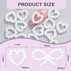 NICENEEDED 400Pcs Perle Nail Charms, 3D White Heart & Bow Design Nail Art Decor pour Nail Art Strass, Bijoux pour Ongles Gouj